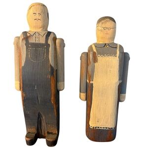 Vtg Wolf Creek Folk Art Wooden Farmer Wife Figures Lot Made In USA Beaman Iowa